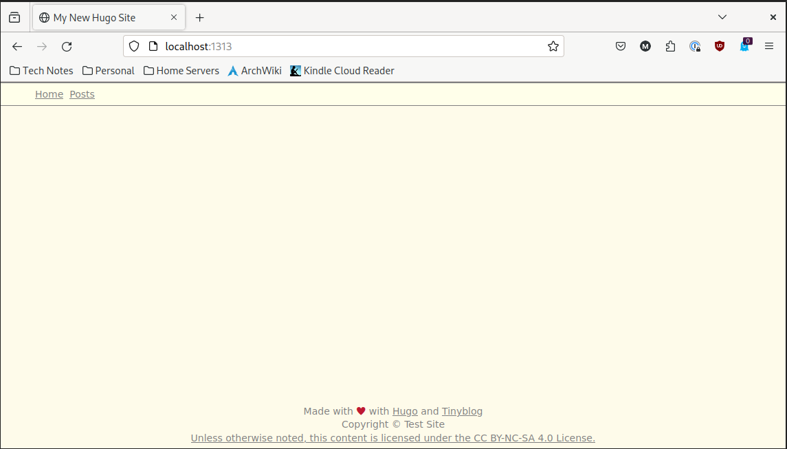 Screenshot of empty Tinyblog site